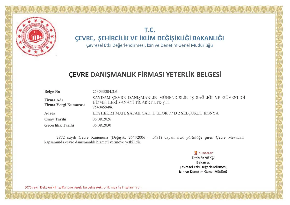 Çevre Danışmanlık Firması Yeterlik Belgesi görseli